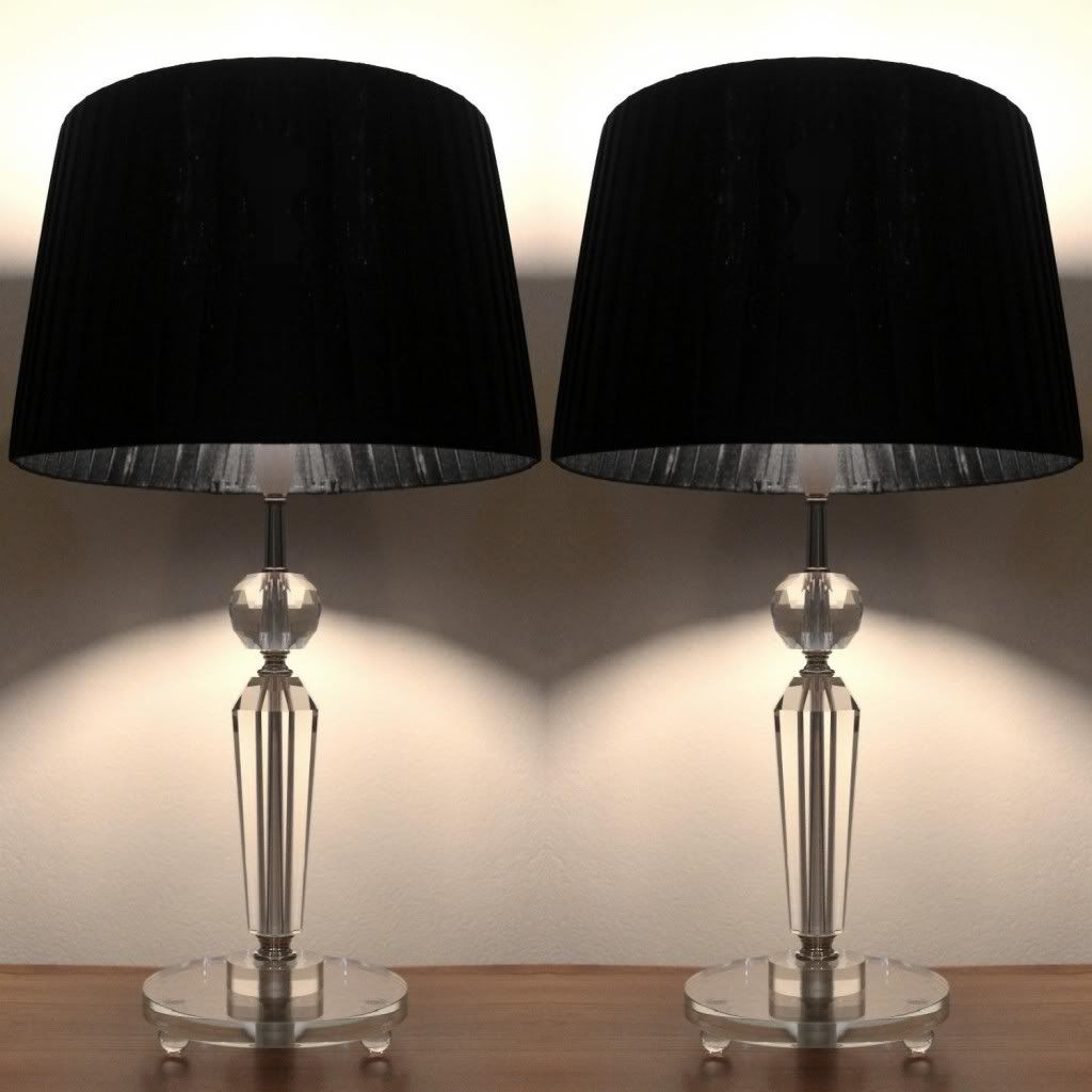 PAIR of NEW Table Bedside LAMPS with CRYSTALS on STEM eBay