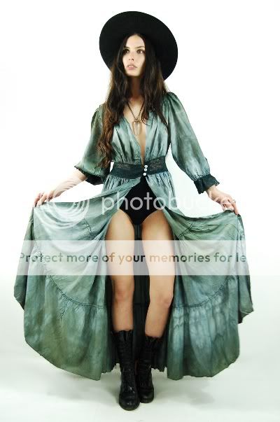   Emerald TIE DYE Ombre LACE Puff Sleeve Festival DUSTER Maxi Slip Dress