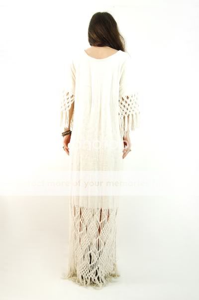   CROCHET Macrame BELL SLEEVE Fringe Festival Wedding MAXI Dress  