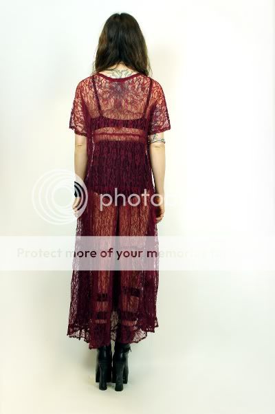 Vtg 80s Burgundy Sheer LACE Victorian PLUNGING Gypsy Grunge FESTIVAL 