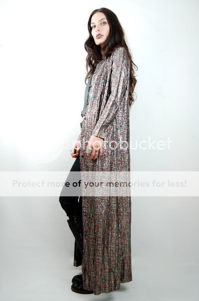 Vtg 70s Black METALLIC Glitter Hippie DISCO Glam Rocker MAXI Jacket 