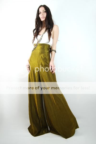   Olive Green METALLIC Hight Waist Rocker BELL BOTTOM Boho Palazzo Pants