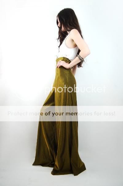   Olive Green METALLIC Hight Waist Rocker BELL BOTTOM Boho Palazzo Pants