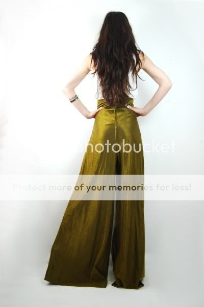   Olive Green METALLIC Hight Waist Rocker BELL BOTTOM Boho Palazzo Pants