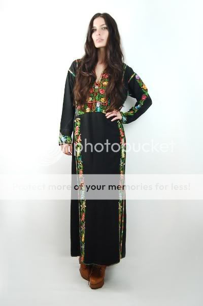   ETHNIC Embroidered MOROCCAN Gypsy Hippie CAFTAN Maxi Dress S/M  