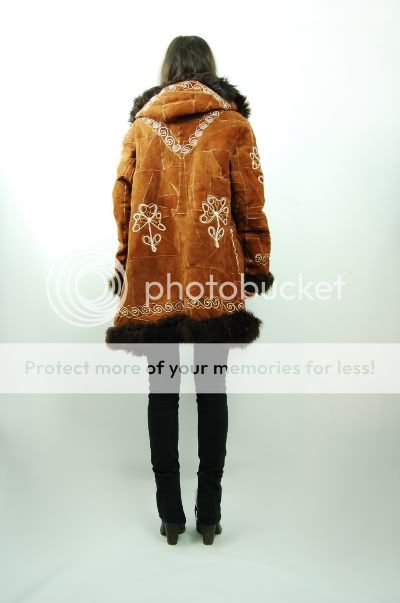 Vtg 70s Brown ULTRA SUEDE Shaggy Faux Fur HOODED Patchwork JACKET Coat 