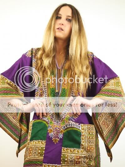 Vtg 70s Purple DASHIKI Bell Sleeve CAFTAN Ethnic GYPSY Boho Tunic MINI 