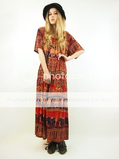   GYPSY Boho ELEPHANT Camel Empire Festival BOHO Maxi Dress S/M  