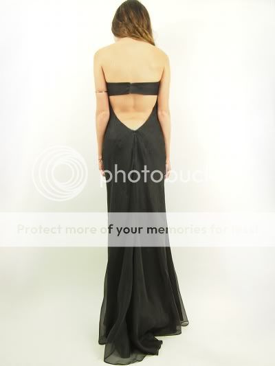 Luca Luca Blk Rhinestone Silk Metallic Goth Rib Cage Open Back Evening