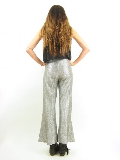 Vtg 60s Silver METALLIC High Waist BELL BOTTOM Rocker Goth Glam Pants 