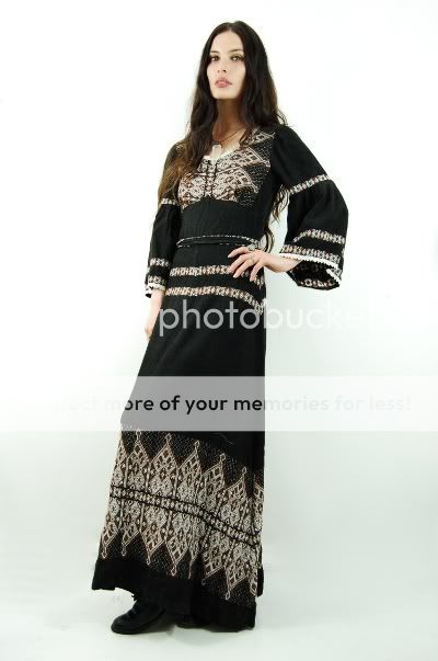   COTTON Embroidered Crochet INDIA Festival BELL SLV Maxi Dress  