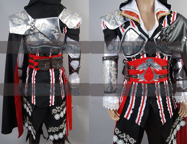 Assassins Creed 2 II Ezio Cosplay Costume Black Outfit  