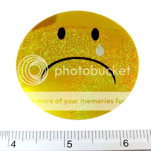 sad yellow round face sticker reflect light decal2.5"