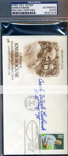 WEEB EWBANK SIGNED PSA/DNA KNUTE ROCKNE FDC CERTIFIED AUTOGRAPH  