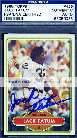 JACK TATUM SIGNED PSA/DNA 1980 TOPPS CERTIFIED AUTOGRAPH  